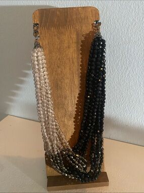 Multi-Strand Crystal Beaded Necklace - Black & Clear